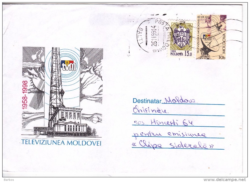 Moldova  ; Moldavie  ; Moldau  ; 1998  ;  Television - 40 Years  ; Pre-paid Envelope ; Used - Moldova