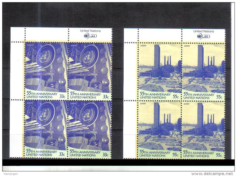 BLO830  UNO NEW YORK  2000  Michl  837/38 ECKRAND VIERERBLOCK  ** Postfrisch - Unused Stamps