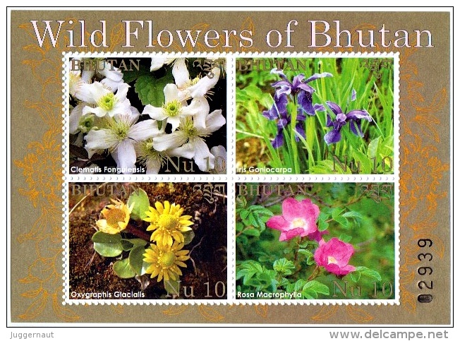 WILD FLOWERS OF BHUTAN 4 STAMP MINIATURE SHEET 2014 MINT MNH - Altri & Non Classificati