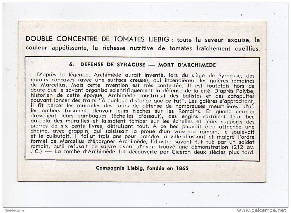 Chromo Liébig - Archimède, Savant Illustre - Défense De Syracuse, Mort D'Archimède - N°6 - Liebig