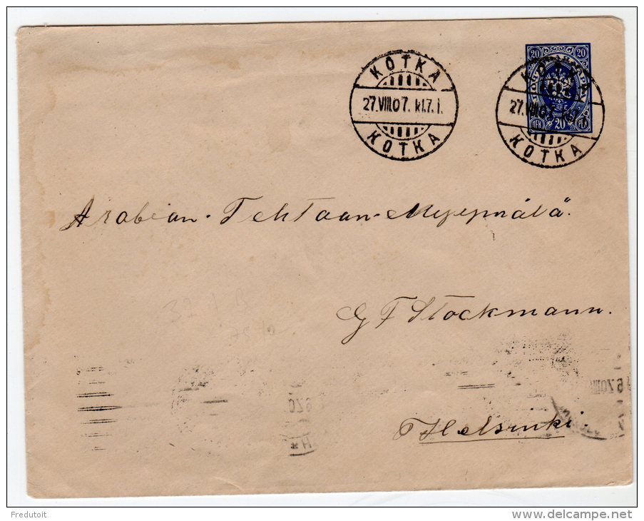 FINLANDE - ENTIER POSTAL - KOTKA Le 27/08/1907 Pour HELSINKI - Lettres & Documents