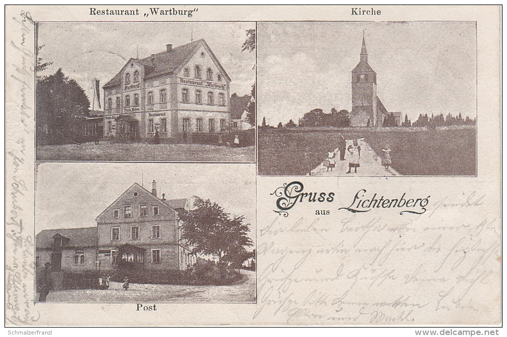 Litho AK Gruss Aus Lichtenberg Erzgebirge Restaurant Wartburg Post Kirche Bei Mulda Brand Erbisdorf Freiberg Frauenstein - Mulda (Erzgeb.)