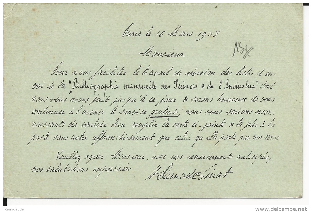 1908 - SEMEUSE - CARTE ENTIER AVEC REPONSE PAYEE MAIS SANS PARTIE REPONSE Pour GRENCHEN (SUISSE) - Bijgewerkte Postkaarten  (voor 1995)