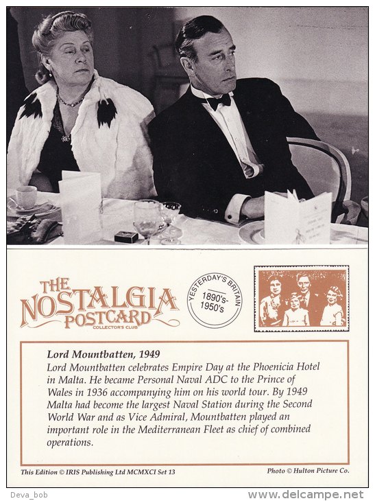 Postcard Lord Mountbatten 1949 Nostalgia Phoenicia Hotel Malta Empire Day Repro - Politische Und Militärische Männer