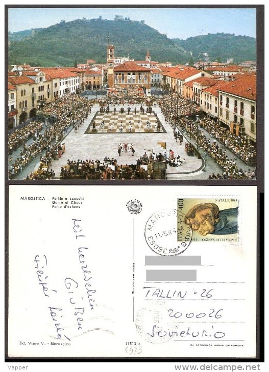 Chess Schach Echecs Ajedrez  Italy 1973 Postcard Marostica Gone Post 1984 - Chess