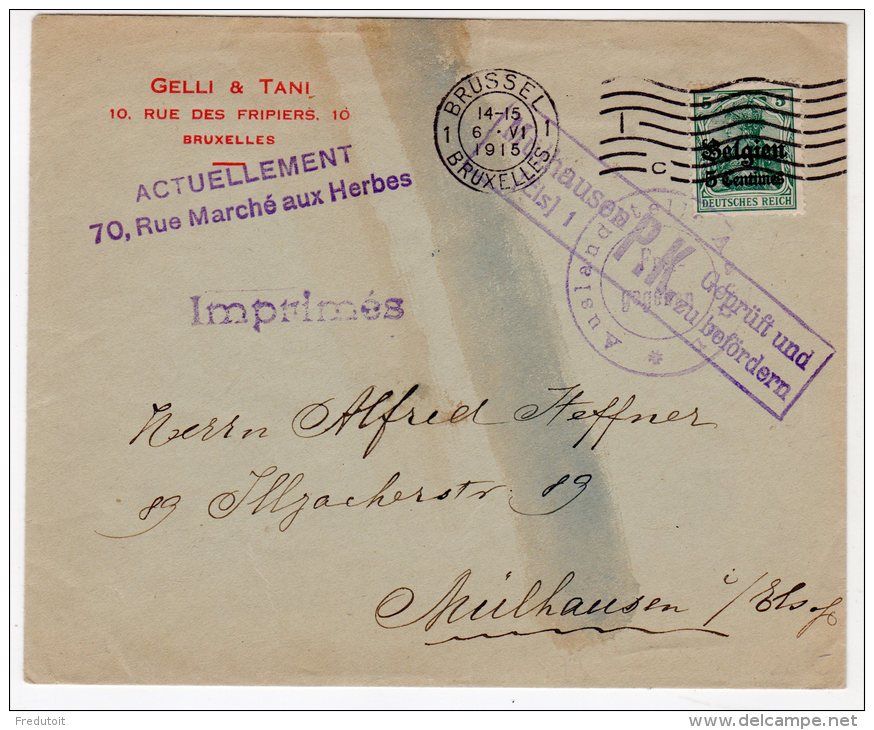 BELGIQUE - LETTRE Censurée - Le 06/06/1915 - OC38/54 Belgian Occupation In Germany