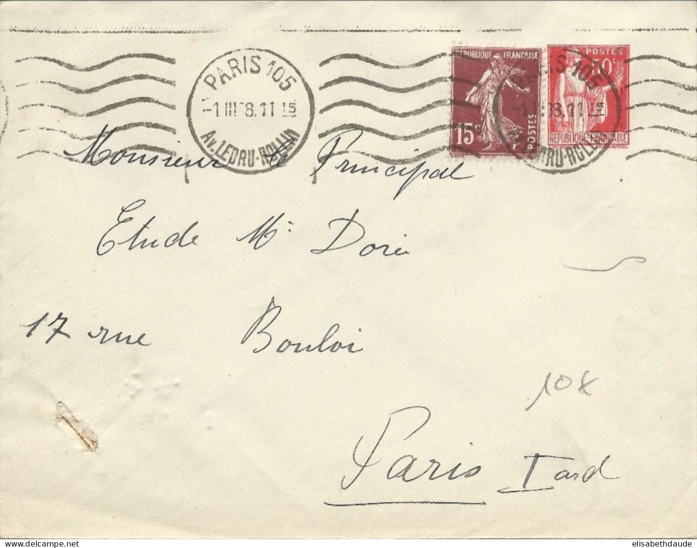 1938 - PAIX - ENVELOPPE ENTIER De PARIS - Enveloppes Types Et TSC (avant 1995)