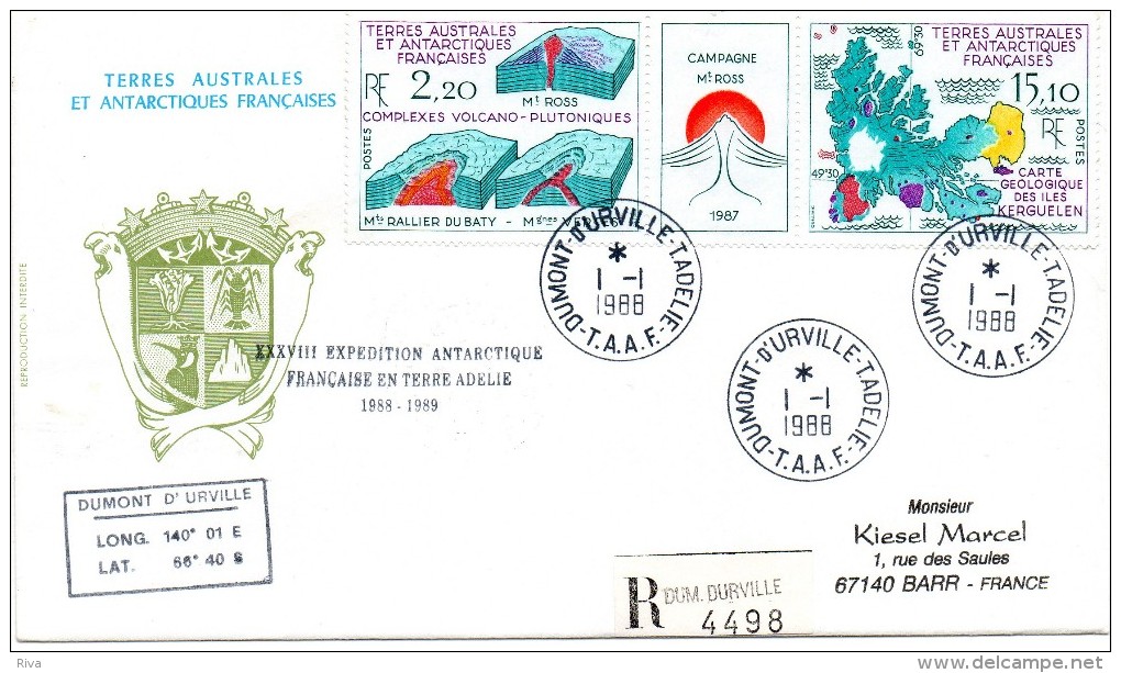 Pli En 1° Jour Du Triptyque 142 A  DU 1/1/1988 . ( Cote 17€ ) - FDC