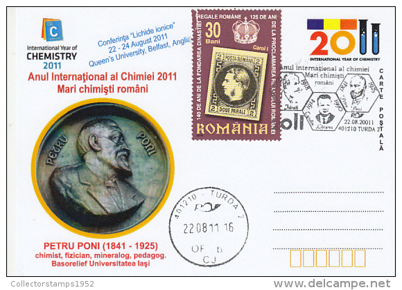 10500- CHEMISTRY INTERNATIONAL YEAR, PETRU PONI, SPECIAL POSTCARD, 2011, ROMANIA - Chemie