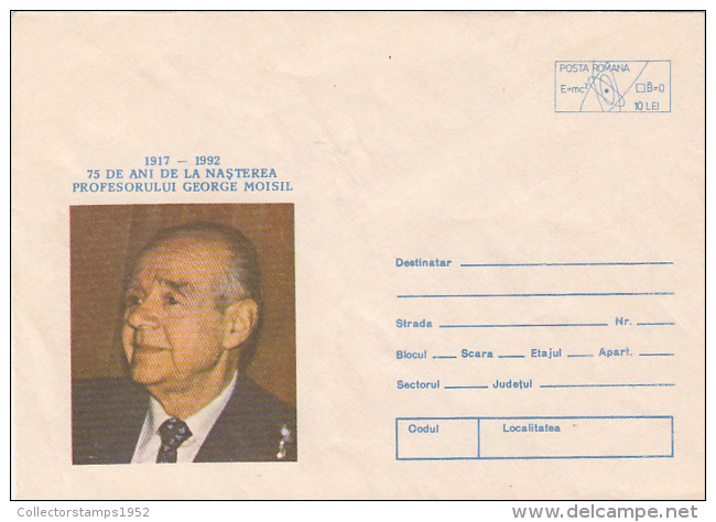 10511- GRIGORE MOISIL, MATHEMATICIAN, COMPUTERS PIONEER, COVER STATIONERY, 1992, ROMANIA - Informatique