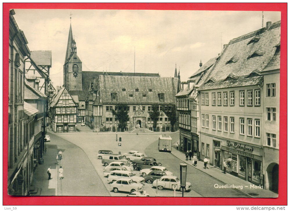 159005 / Quedlinburg Am Harz - MARKT , BUS , CAR , - USED TRANSPORT 1965 Germany Deutschland Allemagne Germania - Quedlinburg