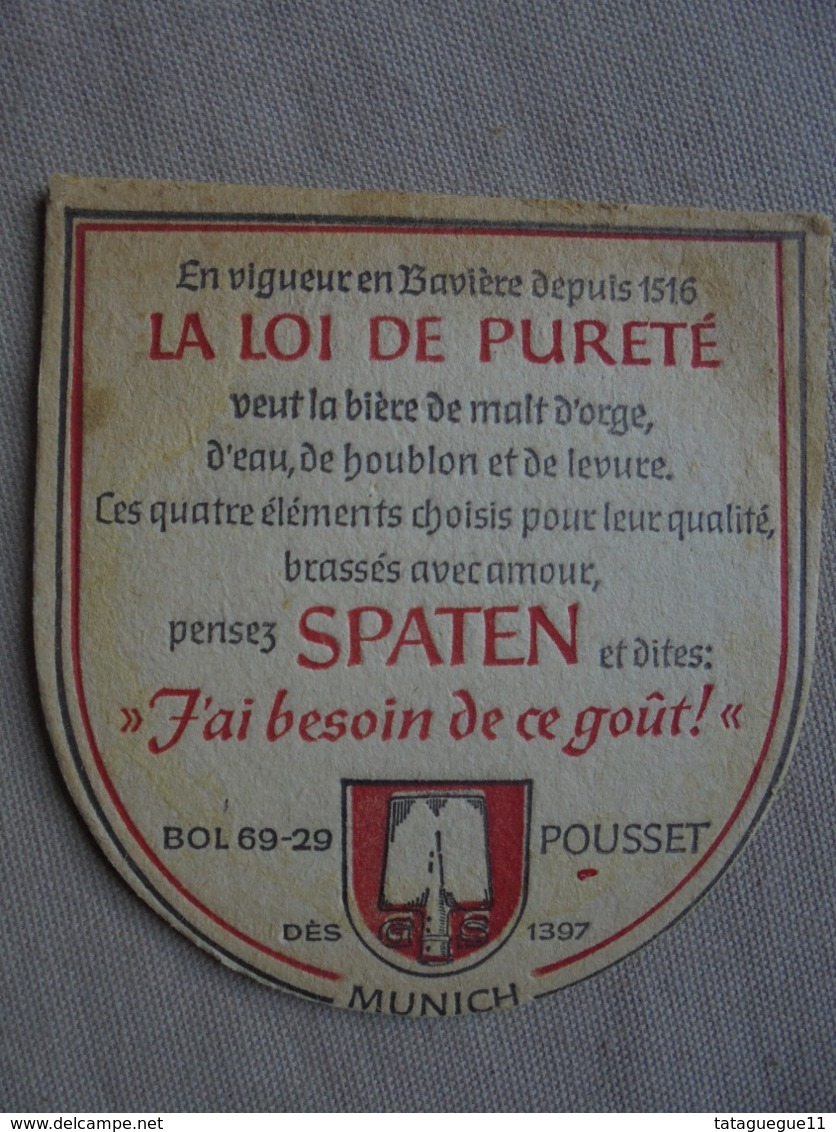 Ancien - Sous-Bock Bière La Loi De Pureté SPATEN MUNICH Allemagne/Deutschland - Portavasos