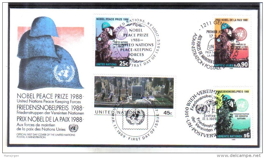 FCD699  FDC UNO WIEN 1989  MICHL 91 UNO GENF 175 UNO NEW YORK  573/74 - FDC