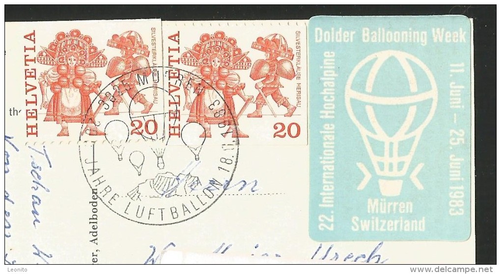 MÜRREN BE BALLOON Ballon Dolder Ballooning Week Alpine Ballonsport-Woche Sonderstempel ! 1983 - Montgolfières