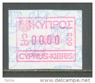 1989 CYPRUS SPECIMEN 00.00 VALUE AUTOMAT ATM FRAMA LABEL CODE 002 MICHEL: AUT1 MNH ** - Neufs