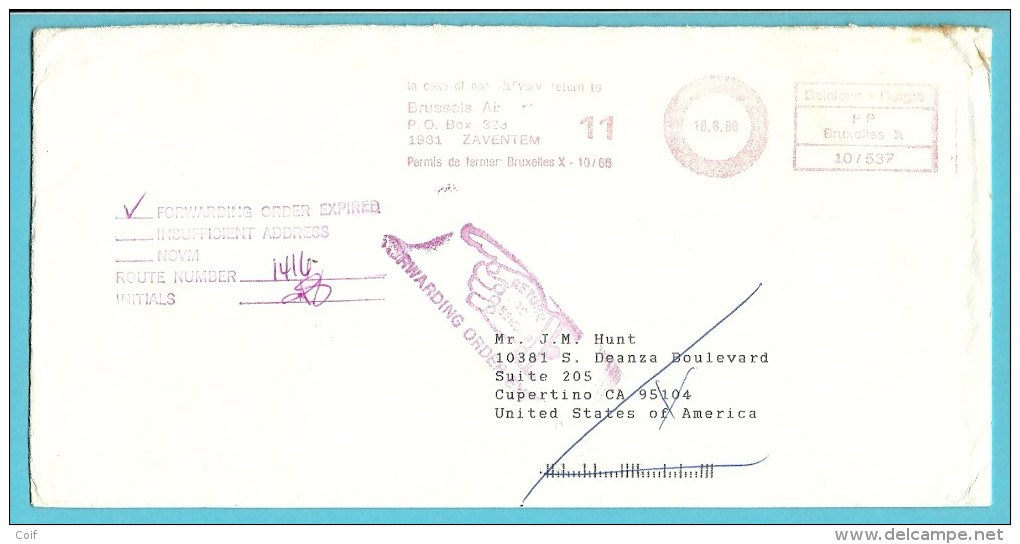 Brief Verzonden Vanuit P.B.BOX 323 / Zaventem (privepost), -> U.S.A. Met Stempel  RETURN TO SENDER - 1980-99