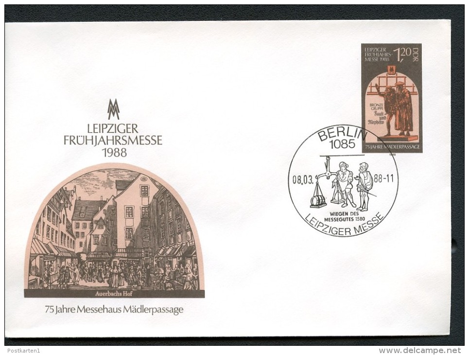 DDR U8 Umschlag AUERBACHS HOF Sost. 1988  Kat. 5,00 € - Enveloppes - Oblitérées