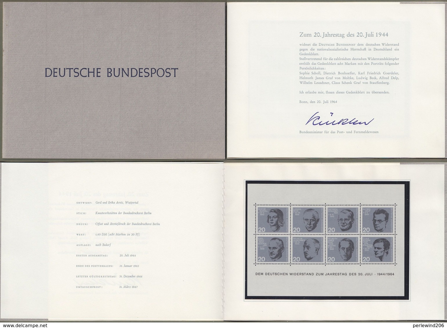 Bund: Minister Card - Ministerkarte Typ III, Block 3, Mi-Nr. 431-38 " Widerstandskämper - Block ", R !  X - Brieven En Documenten