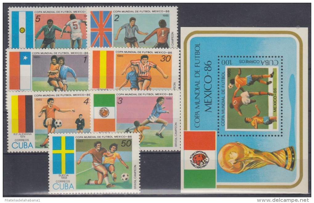 1985.24- * CUBA 1985. MNH. SPECIAL SHEET. COPA MUNDIAL DE FUTBOL. WORLD CUP OF SOCCER. MEXICO. SET+SHEET - Ongebruikt