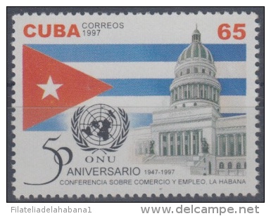 1997.9- * CUBA 1997. MNH. 50 ANIV ONU. UN. CONFERENCIA DE COMERCIO Y EMPLEO. CAPITOLIO NACIONAL. BANDERA. FLAG. - Unused Stamps