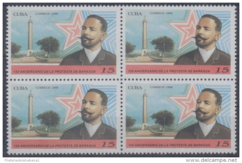 1998.8- * CUBA 1998. MNH. 120 ANIV DE LA PROTESTA DE BARAGUA. ANTONIO MACEO. INDEPENDENCE WAR. BLOCK 4. - Unused Stamps