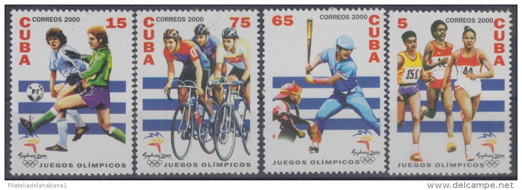 2000.29- * CUBA 2000. MNH. JUEGOS OLIMPICOS SYDNEY. OLIMPIADAS. AUSTRALIA. OLIMPIC GAMES. CICLISMO. SOCCER. BEISBOL. - Oblitérés