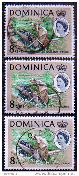 DOMINICA 1963 8c Dugout Canoe 3 Stamps USED - Dominica (...-1978)