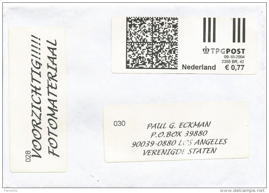 Netherlands 2004 2355 BR Hoogmade Meter Square Digital Barcode PC-A2 With Identification Code Below Date EMA  Cover - Maschinenstempel (EMA)