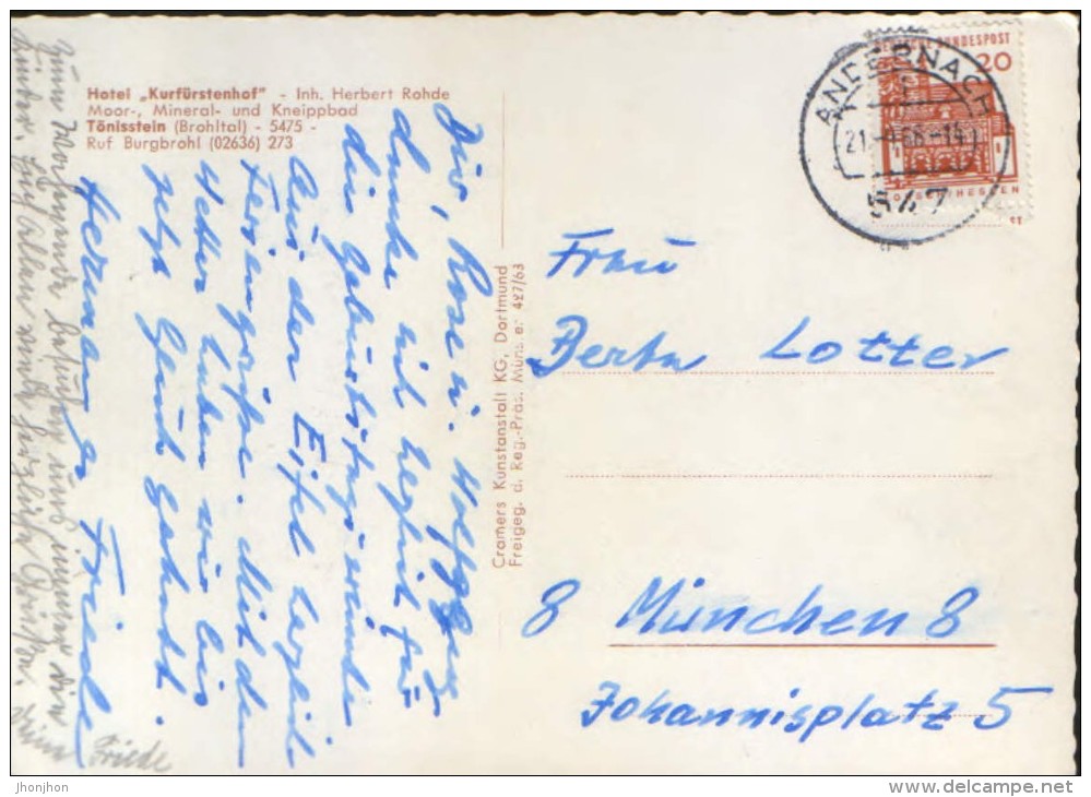 Germany  - Postcard Circulated 1965  - Bad Tonisstein - Hotel " Kurfürstenhof " - 2/scans - Andernach