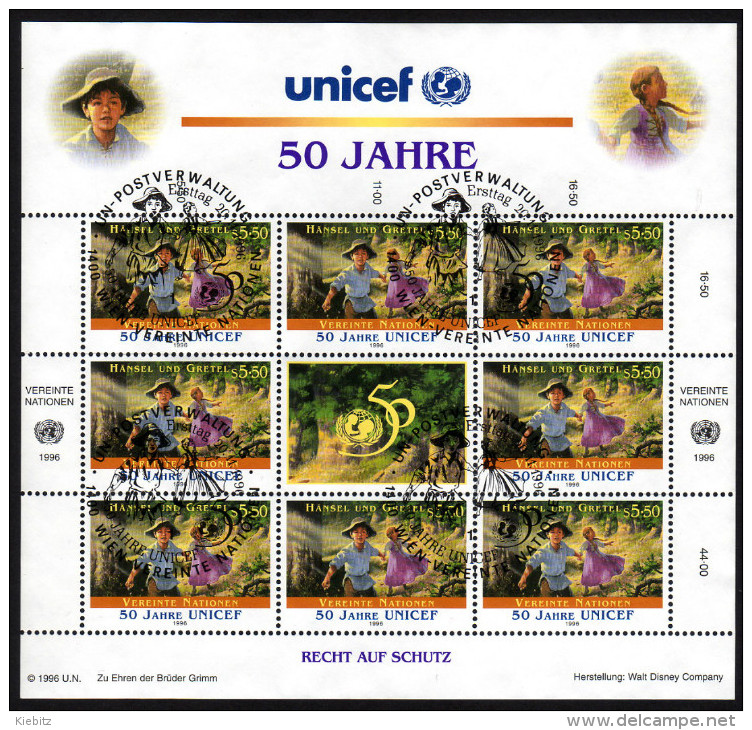 UNO Wien 1996 - Hänsel Und Gretel - Kleinbogen Mit Ersttagstempel - Märchen, Sagen & Legenden