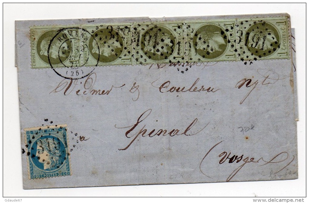 193 SEPT 1871 - LETTRE De ROMANS (DROME) Avec N° 37 + 24 X5  & GC 3191 - AFFRANCHISSEMENT DE SEPTEMBRE 1871 - 1849-1876: Période Classique