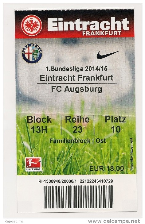 Ticket-entrada Eintracht-Augsburg 2014. - Otros & Sin Clasificación