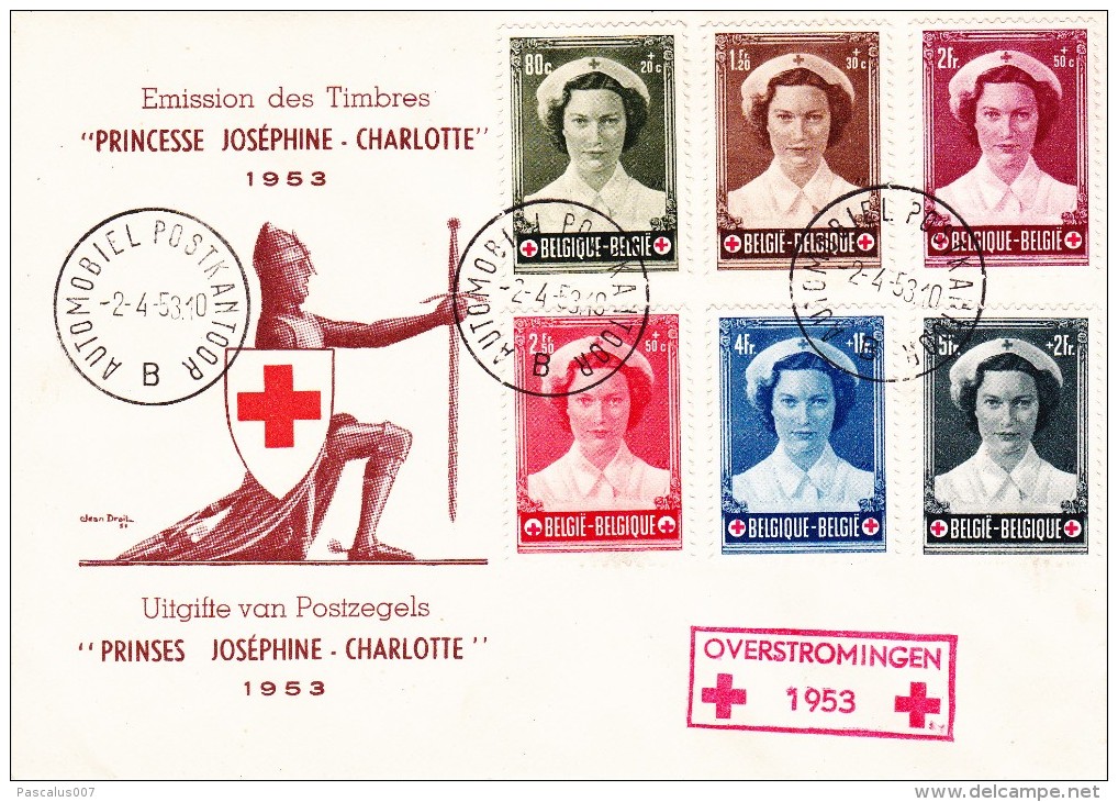 912 917 PC 12 Commémoratif  Overstromingen Inondations Croix-Rouge Joséphine Charlotte Princesse 2-4-1953 B Automobiel - Non Classificati