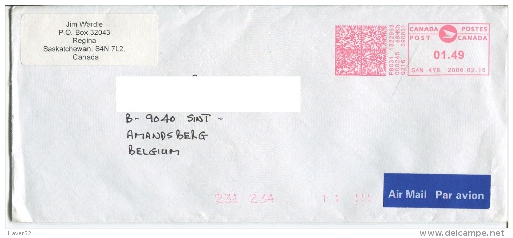 Letter Frm Saskatchewan To Belgium - VERY NICE -see Scan - Luftpost