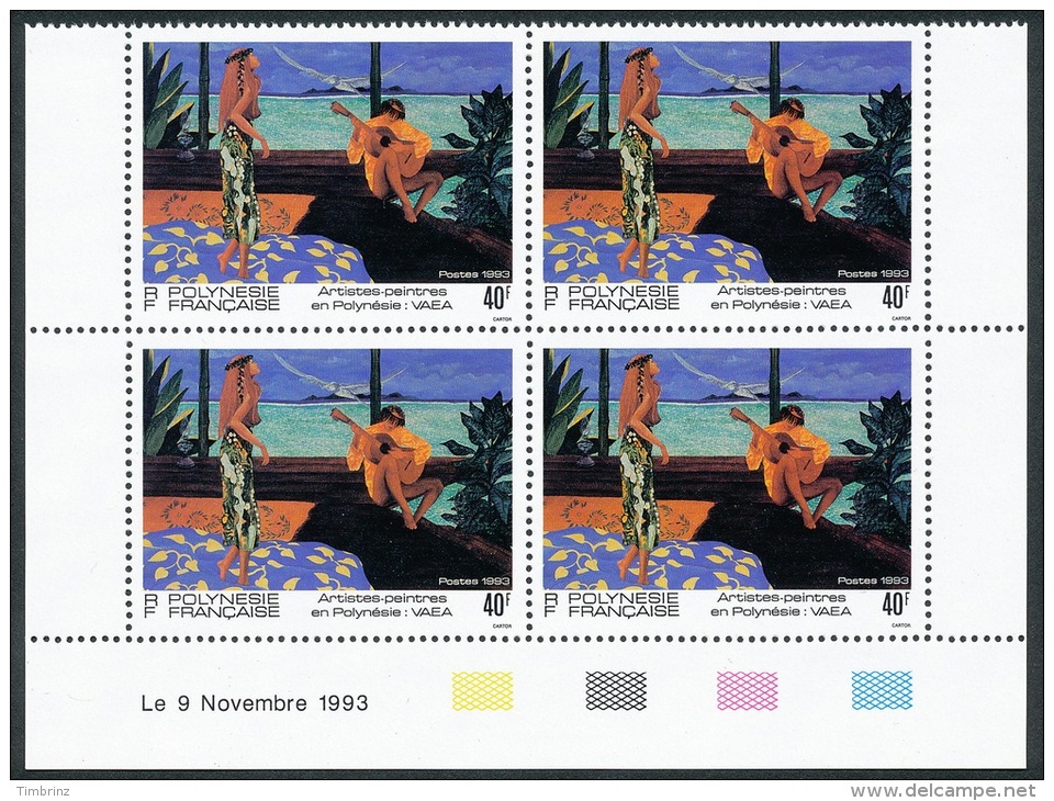 POLYNESIE 1993 - Yv. 445 ** SUP Bloc De 4 Coin Daté  Cote= 7,00 EUR - Tableau De Vaea ..Réf.POL22091 - Ungebraucht