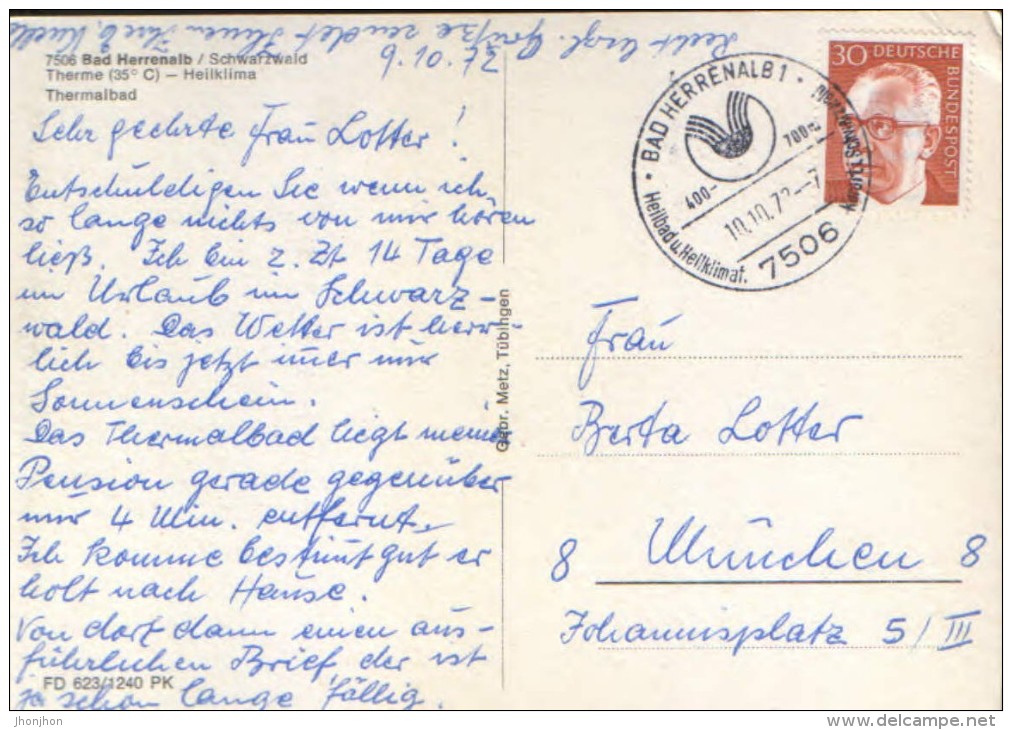 Germany - Postcard Circulated 1972 - Bad Herrenalb -  Collage Of Images - 2/scans - Bad Herrenalb