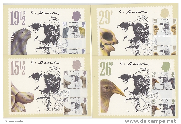 Great Britain 1982 Charles Darwin 4 Gutter Pairs On 4 Maximum Cards (19062) - Maximumkaarten