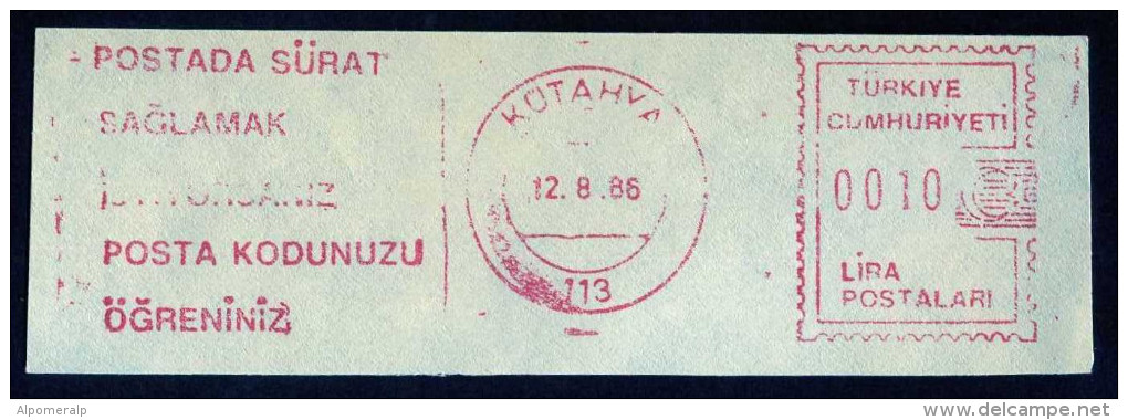 Machine Stamps (ATM) Red Special Cancels KUTAHYA 12.8.86 (#58) - Distributeurs