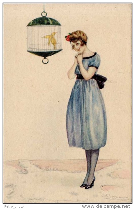 Bompard – Femme & Oiseau En Cage - Bompard, S.