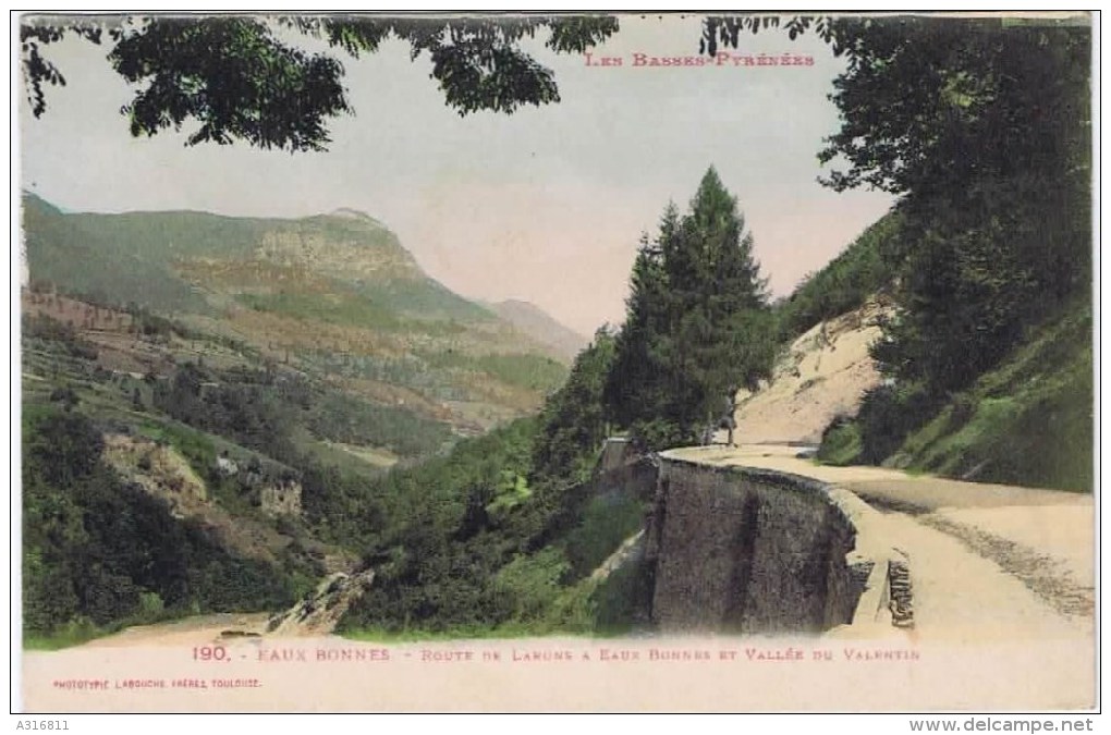 Cpa  EAUX BONNES Route De Laruns A Eaux Bonnes Et Vallee Du Valentin - Eaux Bonnes