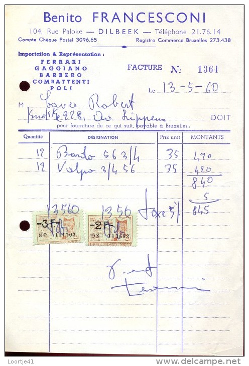 Facture Faktuur - Benito Francesconi - Dilbeek 1960 - Alimentare