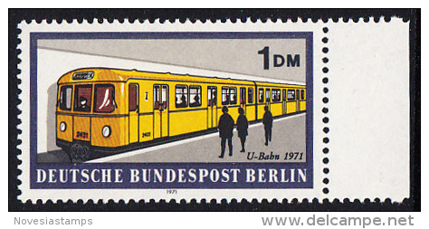 !a! BERLIN 1971 Mi. 384 MNH SINGLE W/ Right Margin -Berlin Public Transport: Subway - Unused Stamps