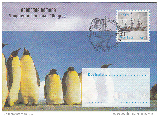 10793- BELGICA ANTARCTIC EXHIBITION, SHIP, PENGUINS, COVER STATIONERY, 1997, ROMANIA - Antarctic Expeditions