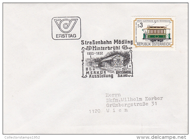 10846- TRAM, TRAMWAY, STAMP AND SPECIAL POSTMARK ON COVER, OBLIT FDC, 1983, AUSTRIA - Tramways