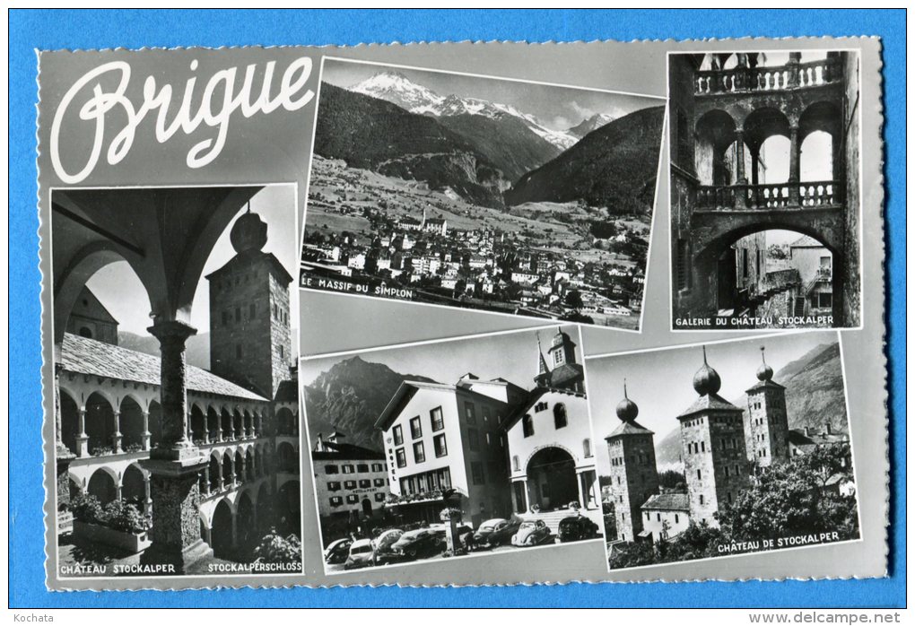 EGG960, Brigue, Multivues, Château, Massif Du Simplon, Marcel Rouge, Circulée 1960 - Brigue-Glis 