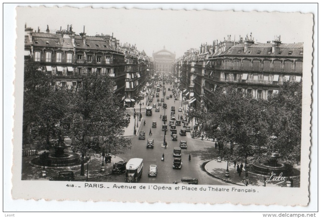 France - Paris - Avenue De L'Opera Et Place Du Theatre Francais - Many Old Cars - Lulu - Not Used - Photo Postcard - Ile-de-France