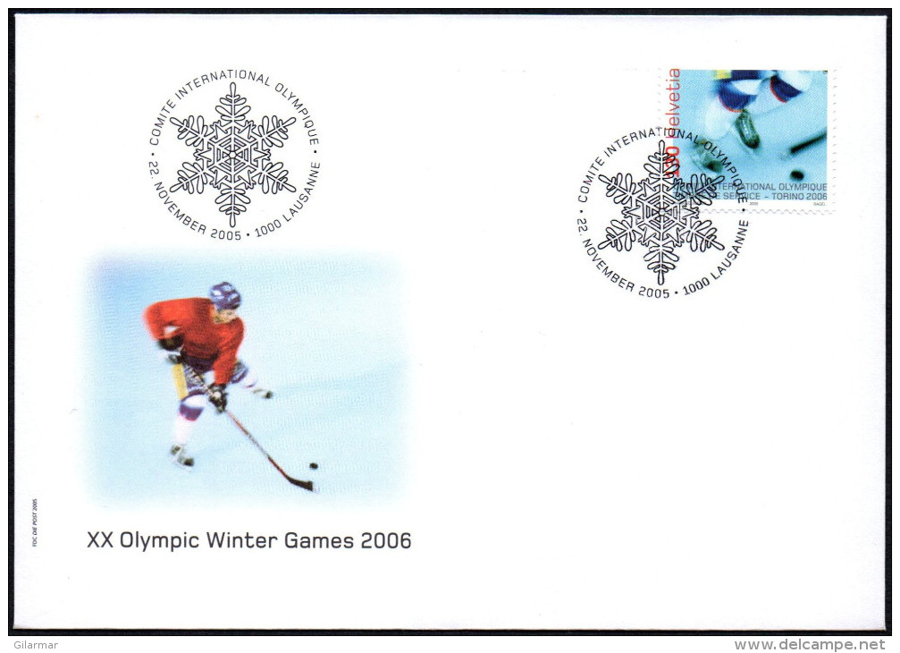 SWITZERLAND LAUSANNE 2005 - XX OLYMPIC WINTER GAMES "TORINO 2006" -  INTERNATIONAL OLYMPIC COMMITTEE - FDC - HOCKEY - Invierno 2006: Turín