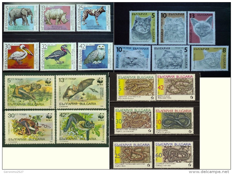 BULGARIA Lot Of 4 Sets MNH FAUNA Zoo Animals WWF BATS CATS SNAKES PELICAN ELEPHANT HYENA - Collections, Lots & Series