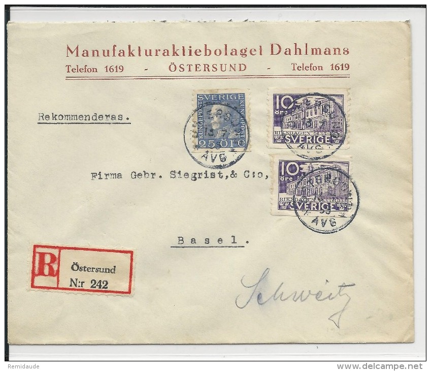 SUEDE - 1935 - ENVELOPPE RECOMMANDEE De ÖSTERSUND Pour BASEL (SUISSE) - Lettres & Documents