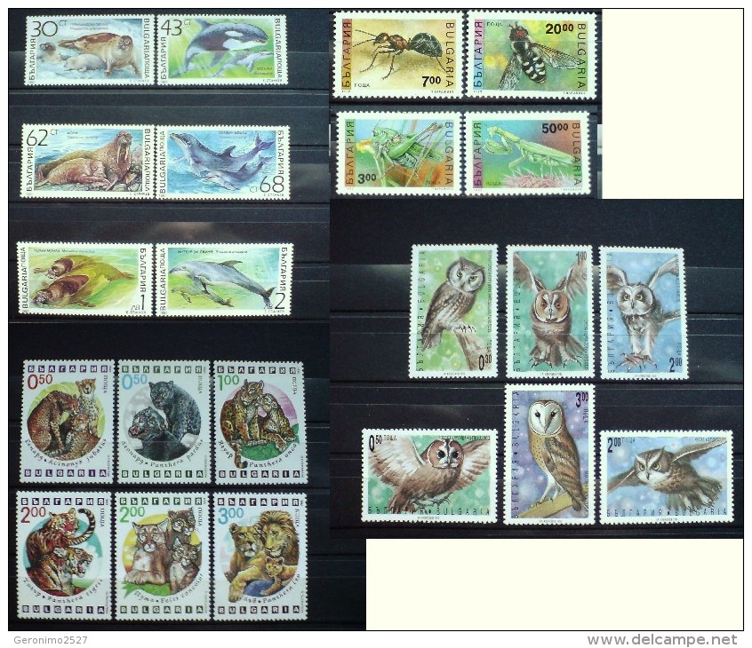 BULGARIA Lot Of 5 Sets MNH FAUNA Animals Insects Birds Fishes DOLPHIN CATS OWLS WHALE - Lots & Serien